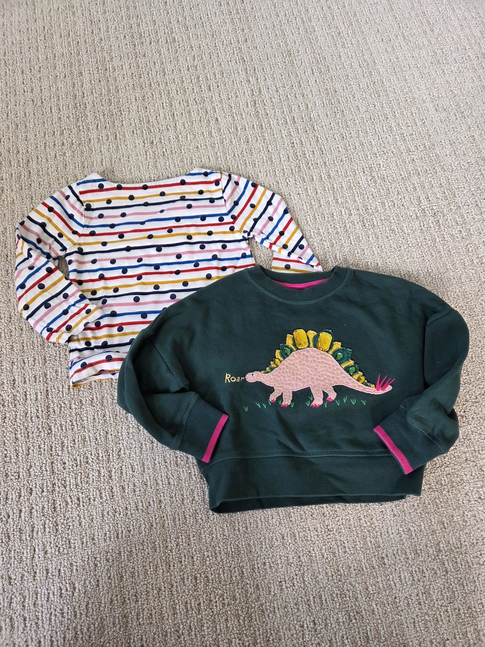 Mini Boden Girls Dinosaur Sweatshirt and Striped Top Set Size 3-4Y